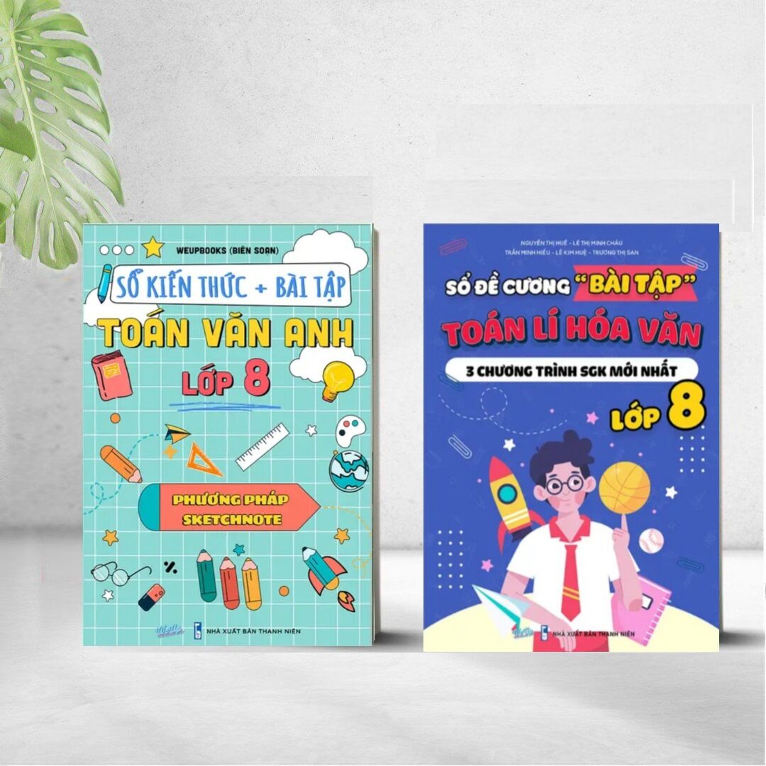 Combo sổ kiến thức + bài tập toán văn anh lớp 8 & sổ đề cương bài tập toán lí hóa văn lớp 8
