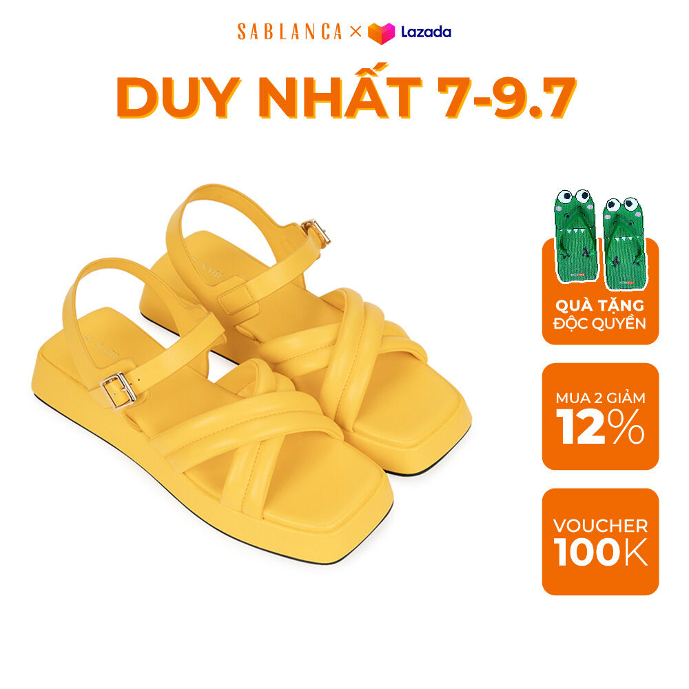 Giày sandal đế bánh mì 3cm quai chần bông đan chéo sablanca sk0058