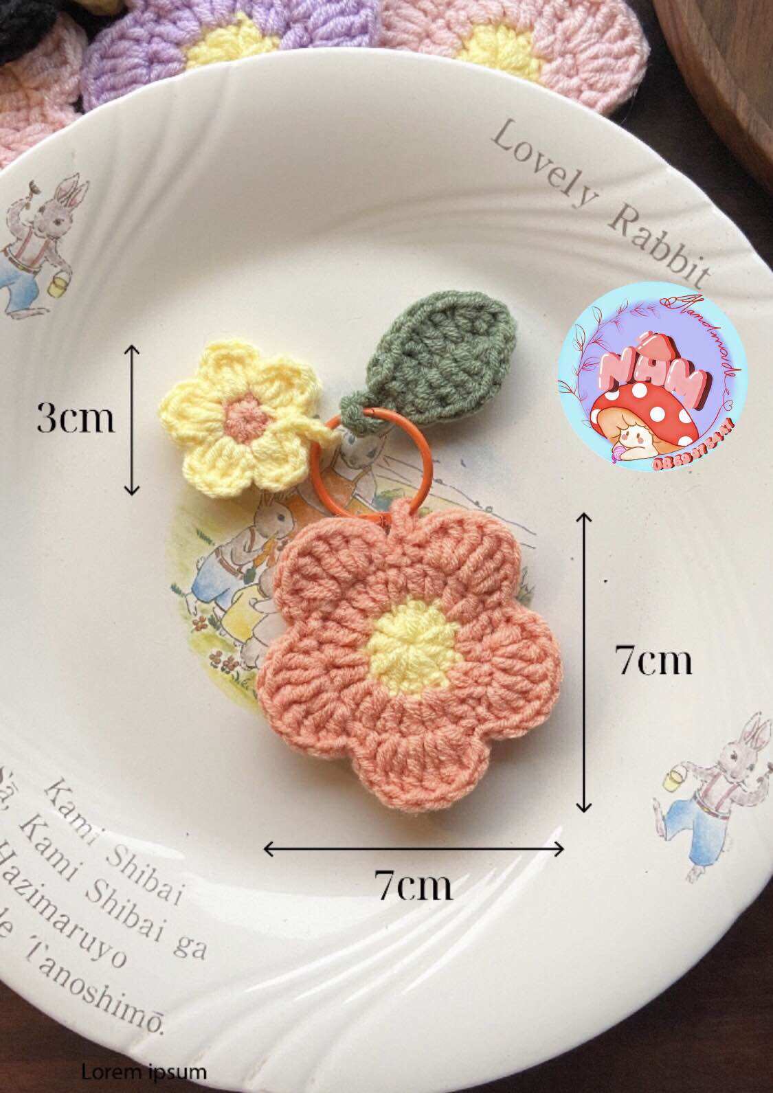 Móc khoá hình hoa bằng len handmade dễ thương
