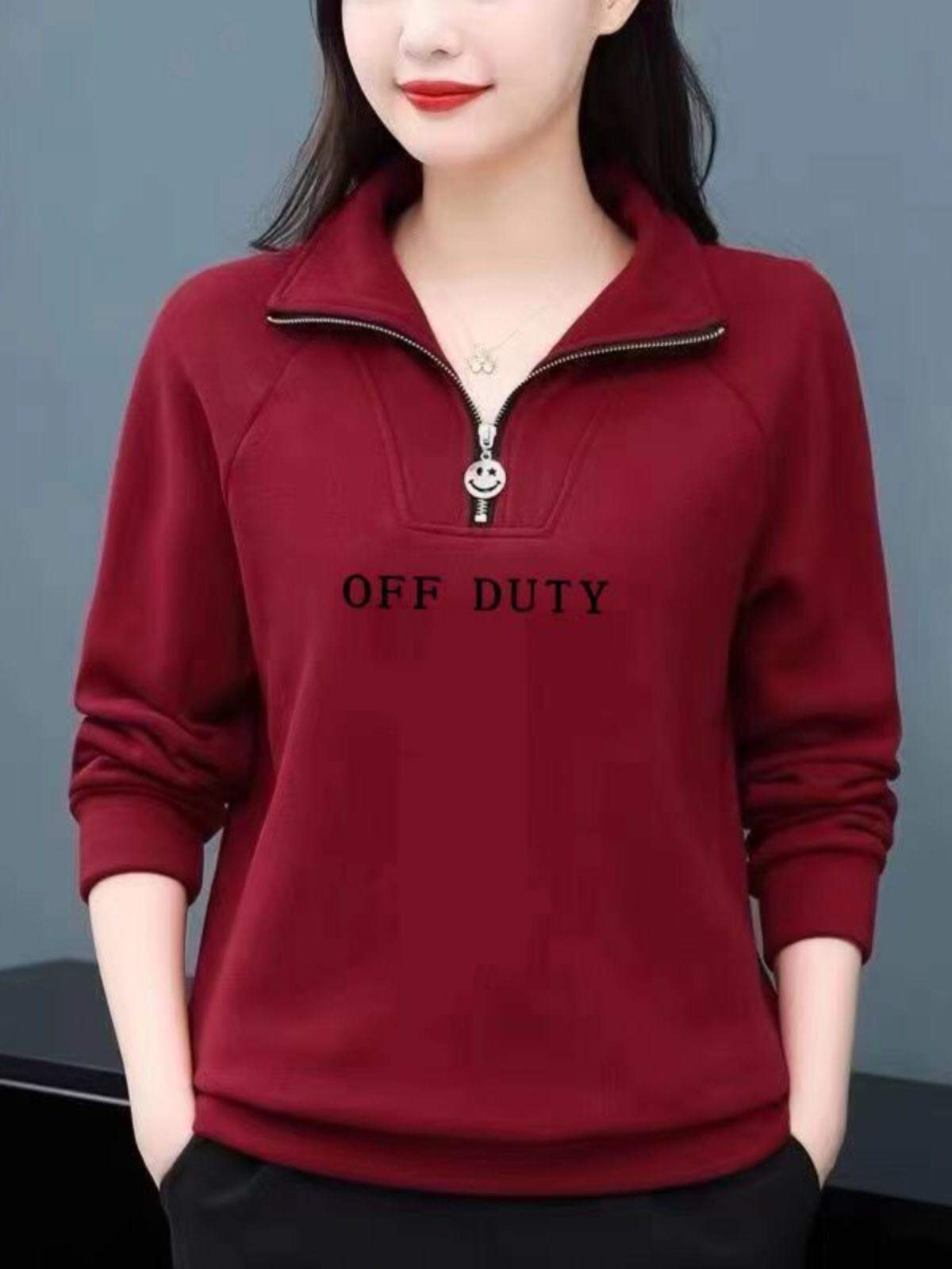 Áo Sweater Nữ HUAXUNRAN Cổ Khóa Kéo Tay Dài Form Rộng