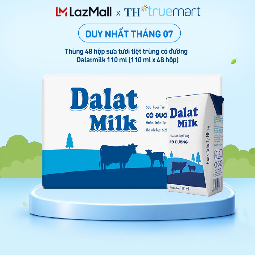 Thùng 48 hộp sữa tươi tiệt trùng Dalatmilk có đường 110 ml (110 ml x 48)