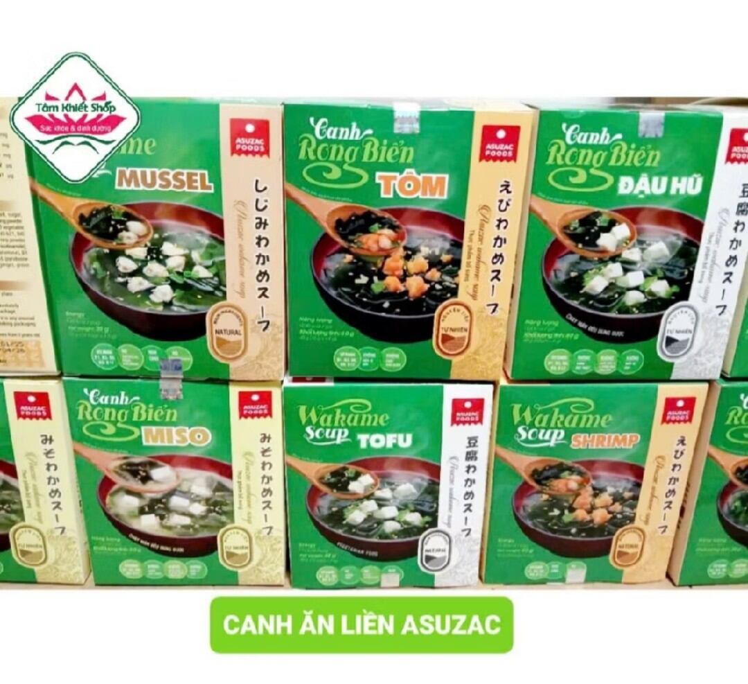 hộp 10 gói canh Asuzac rong biển đủ vị ăn liền, hsd:2/2026