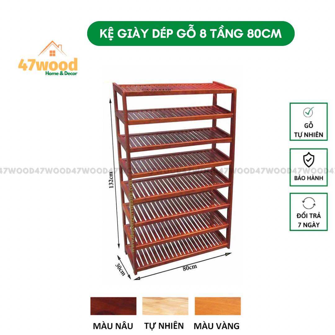 Kệ để giày dép 8 tầng rộng 80cm - kệ dép gỗ 8 tầng 80cm