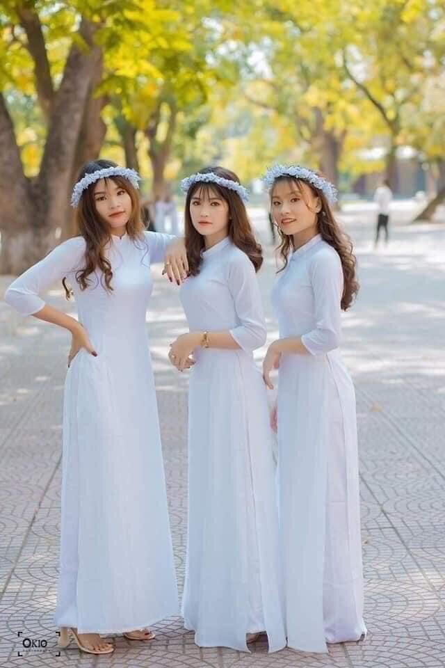 Áo Dài Trắng Học Sinh Kèm Quần Và Vòng Hoa Đội Đầu | Lazada.Vn