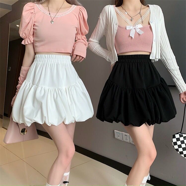 Chân váy voan xếp ly ngắn bồng có quần trong