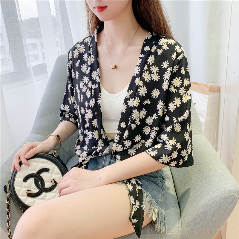 Áo Choàng Nhỏ Phối Váy Hai Dây Áo Chống Nắng Mẫu Ngắn Mùa Hè Áo Khoác Mỏng Cardigan Điều Hòa Voan Dễ Phối Bên Ngoài Cho Nữ