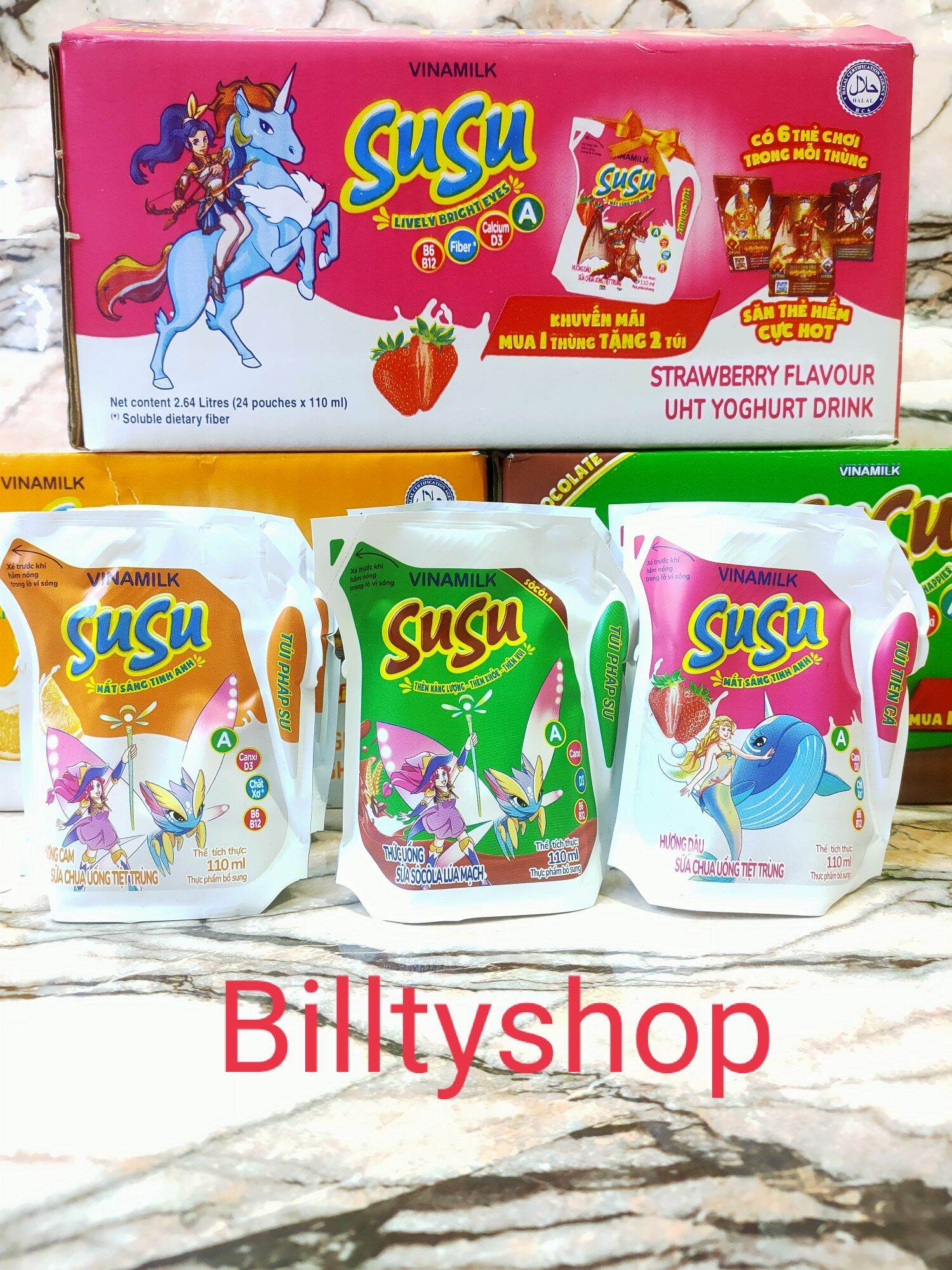 Thùng sữa chua uống susu túi mix vị: cam,dâu,socola(24 túi x110ml)