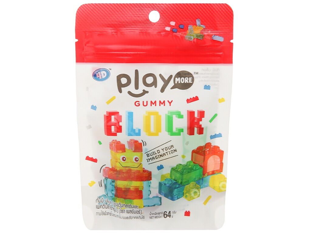 Kẹo dẻo play more block đỏ 64g