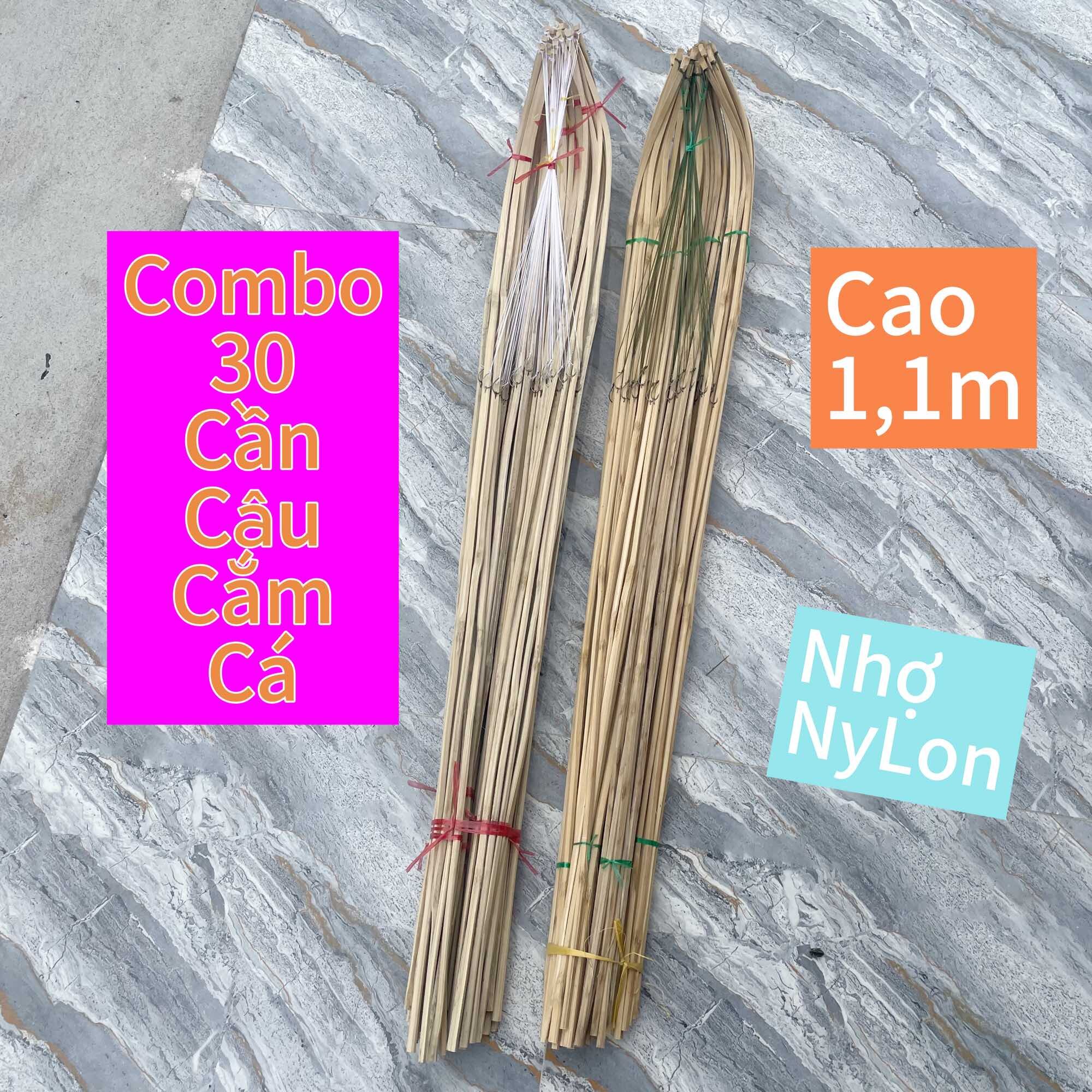 30 cần câu cắm cá lóc trê rô... dây chỉ nylon chắc, lưỡi 8 cần dẻo