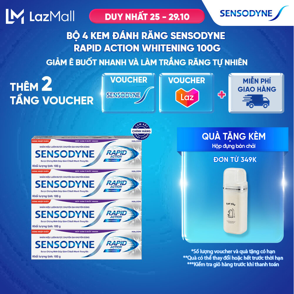 Bộ 4 Kem đánh răng SENSODYNE Rapid Action Whitening 100g giúp giảm ê buốt nhanh và làm trắng răng tự nhiên