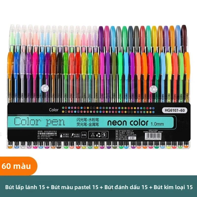 Bút Gel Màu Kim Tuyến Lấp Lánh Bộ 12-60 Cây 100 Ruột Bút Màu Ngòi 1.0mm Dùng Cho Trường Học Văn Phòng Đánh Dấu Vẽ Tranh.