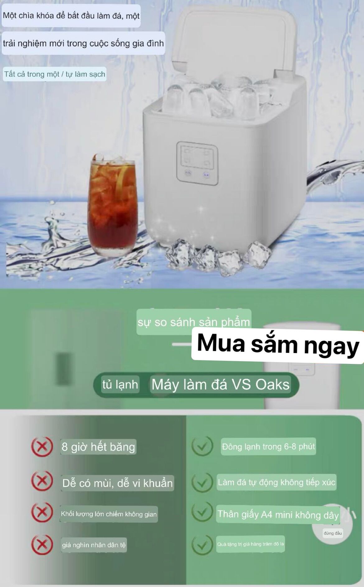 Máy Làm Đá Gia Đình AUX Oaks