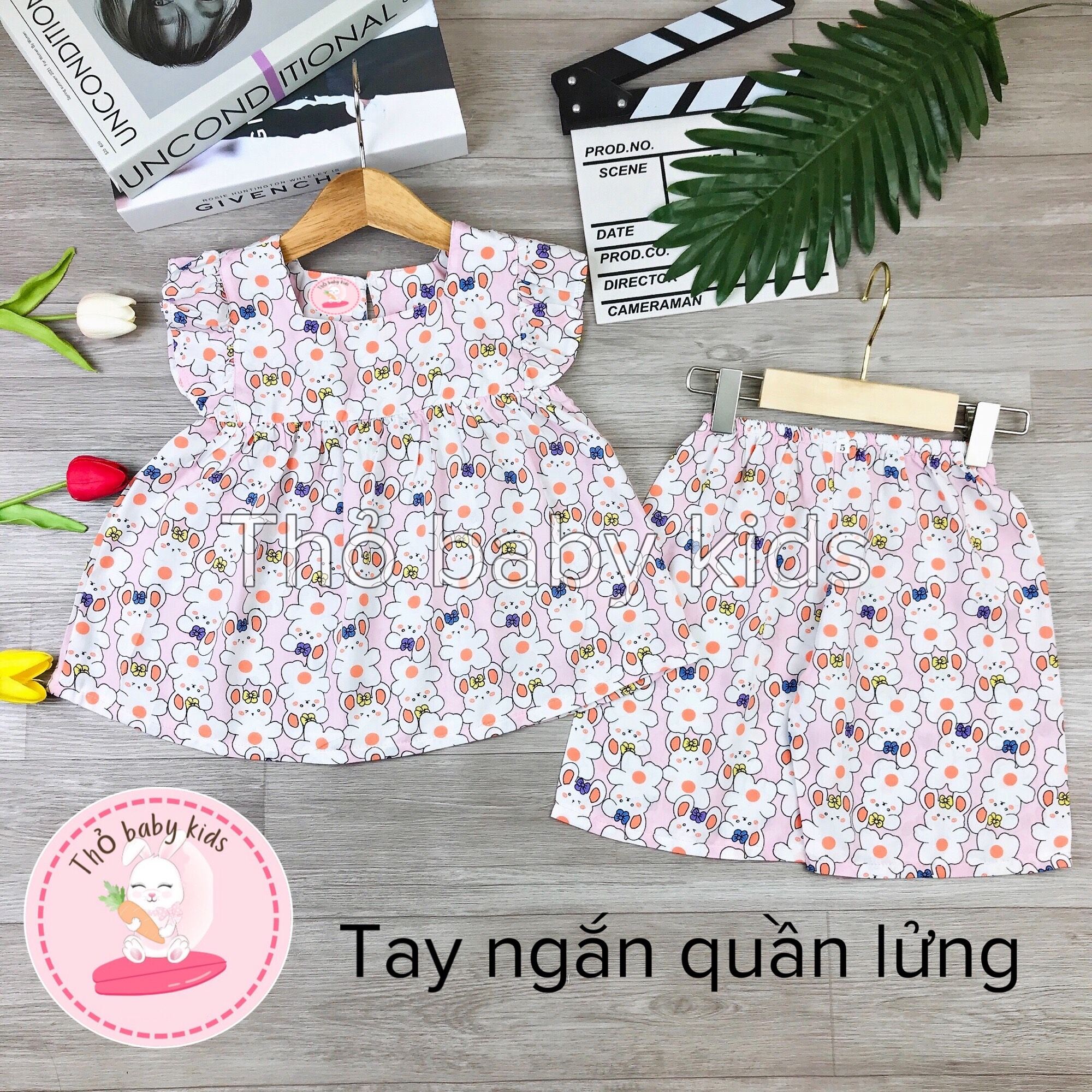 Bộ đồ bé gái vải lanh/tole lửng tay ngắn bé gái shop thỏ baby kids