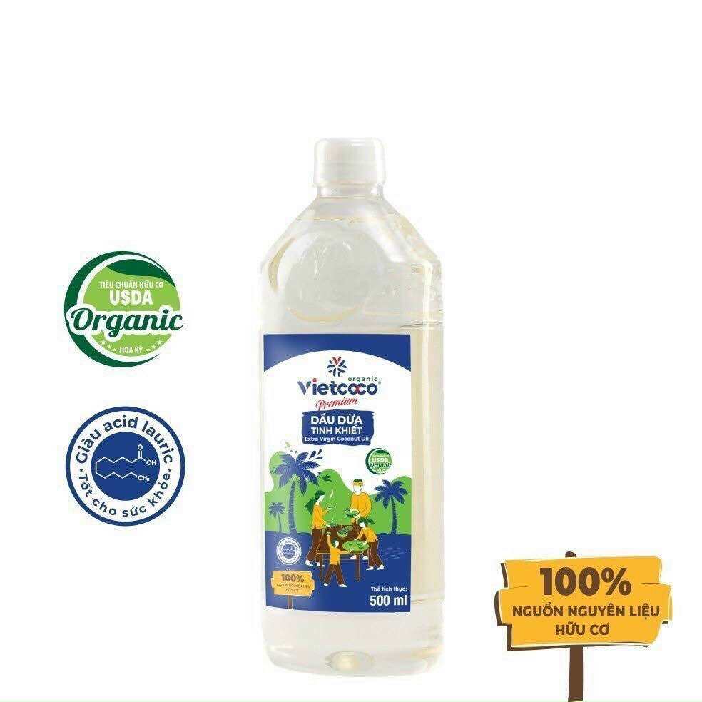 Dầu dừa Hữu Cơ tinh khiết Extra Virgin Organic Coconut Oil Vietcco 500ml