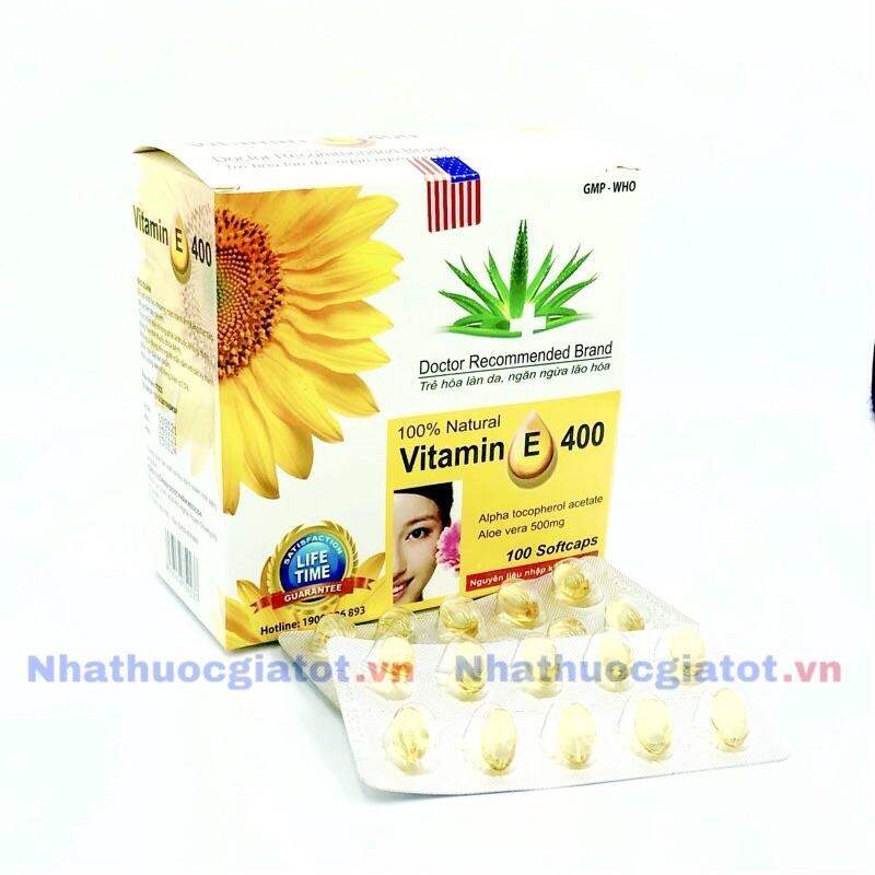 Nguyên Hộp 100 Viên Vitamin E Bông Cúc Nha Đam - USA PHARMA - Nguyên Liệu Nhập Khẩu Từ Mỹ