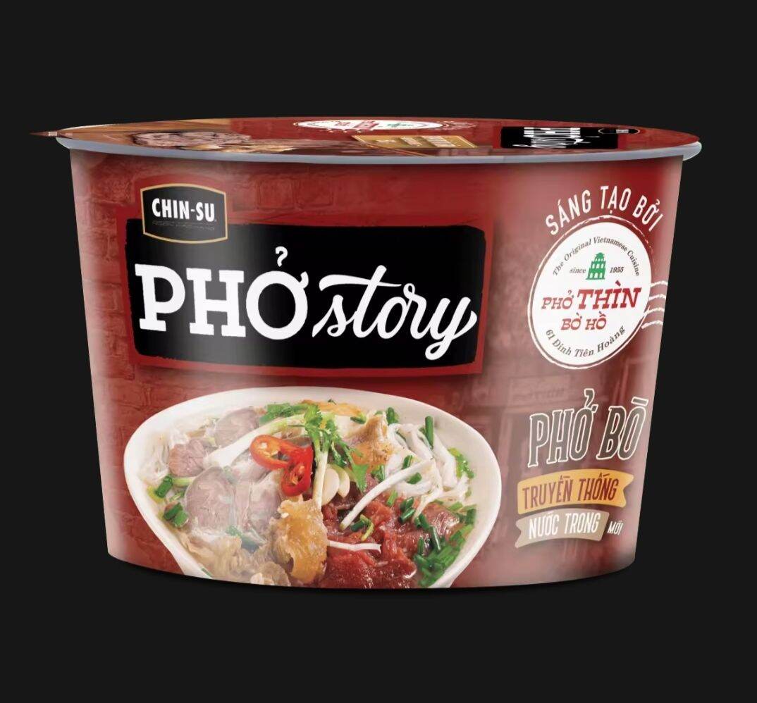 Phở Bò Chinsu Story có thịt bò nguyên miếng tô 131gam(thùng 12 tô)