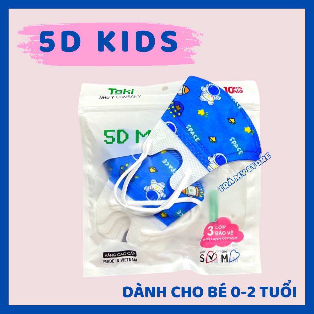 [10 Chiếc] Khẩu Trang 5D Trẻ Em 0-2 Tuổi Vải Lụa Kháng Khuẩn Cao Cấp