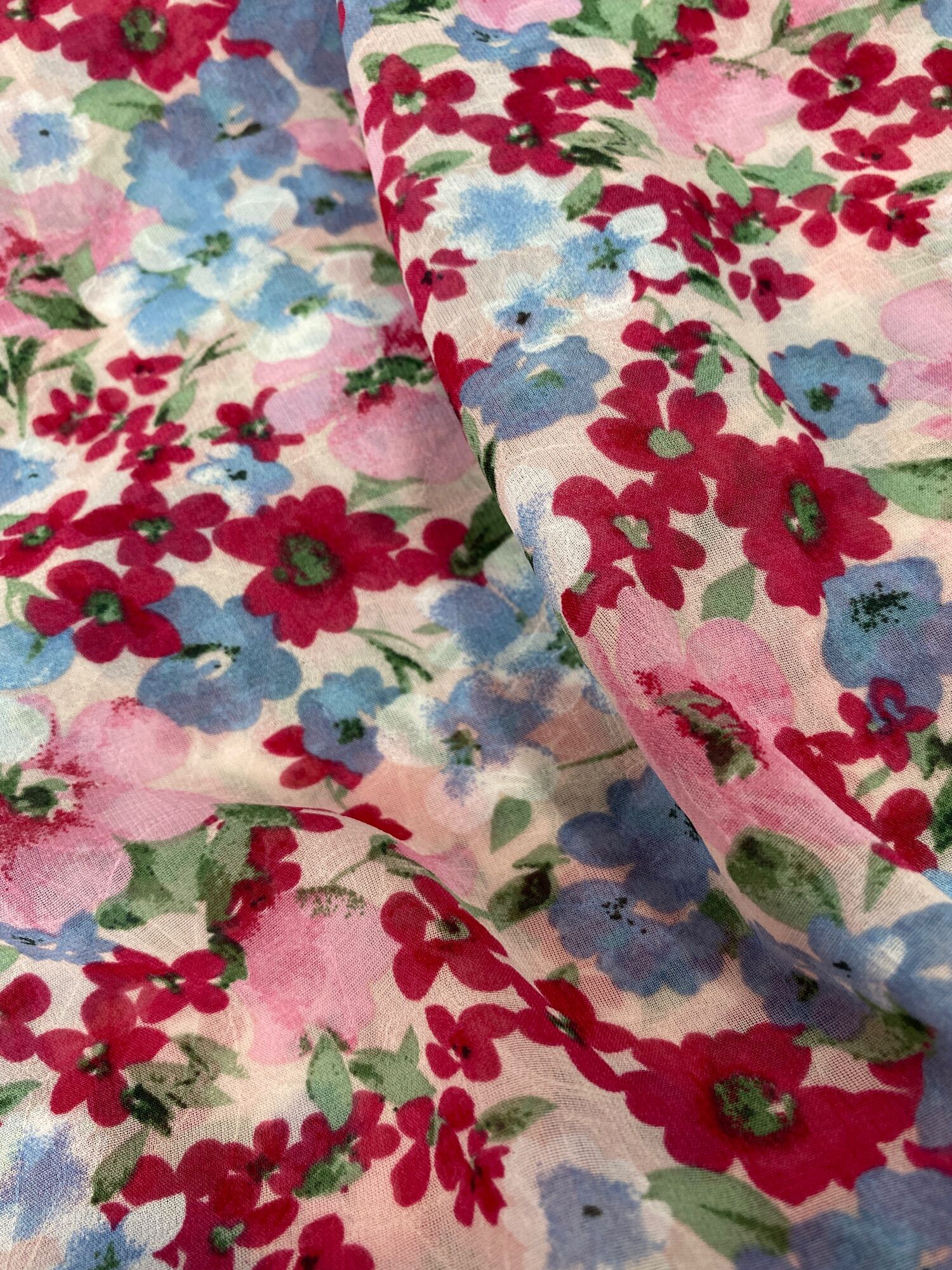 Vải voan chiffon hoa đào may đầm váy áo kiểu