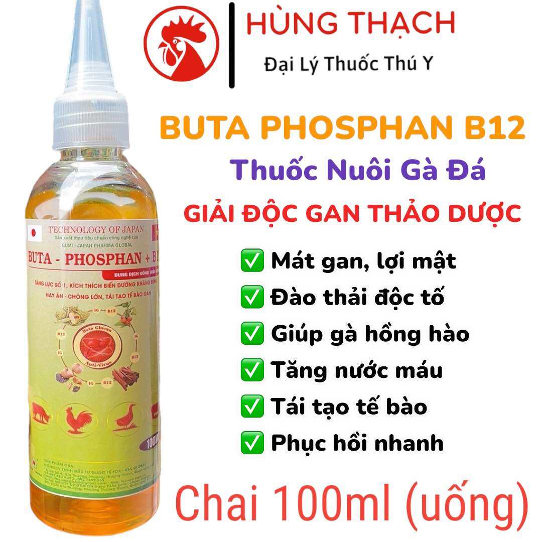 BUTA PHOSPHAN B12 giúp giải độc gan, mát gan, lợi mật, tăng cường đề kháng, cung cấp đầy đủ vitamin, acid amin, khoáng trên gà, gia cầm, vịt