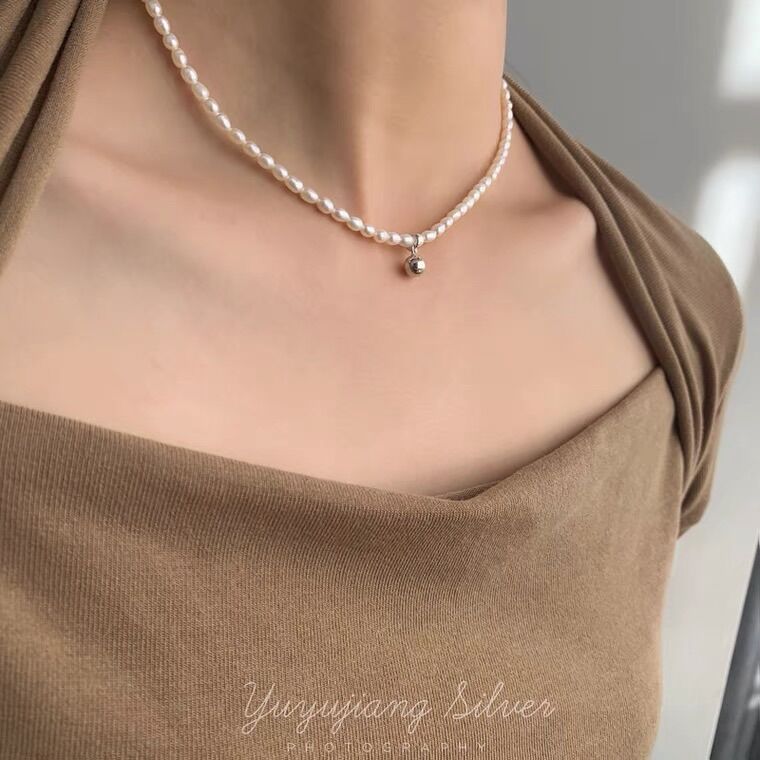 Chocker necklace natural real pearl cultured 5li delivery hand bell, buckle elegant noble silver youthful