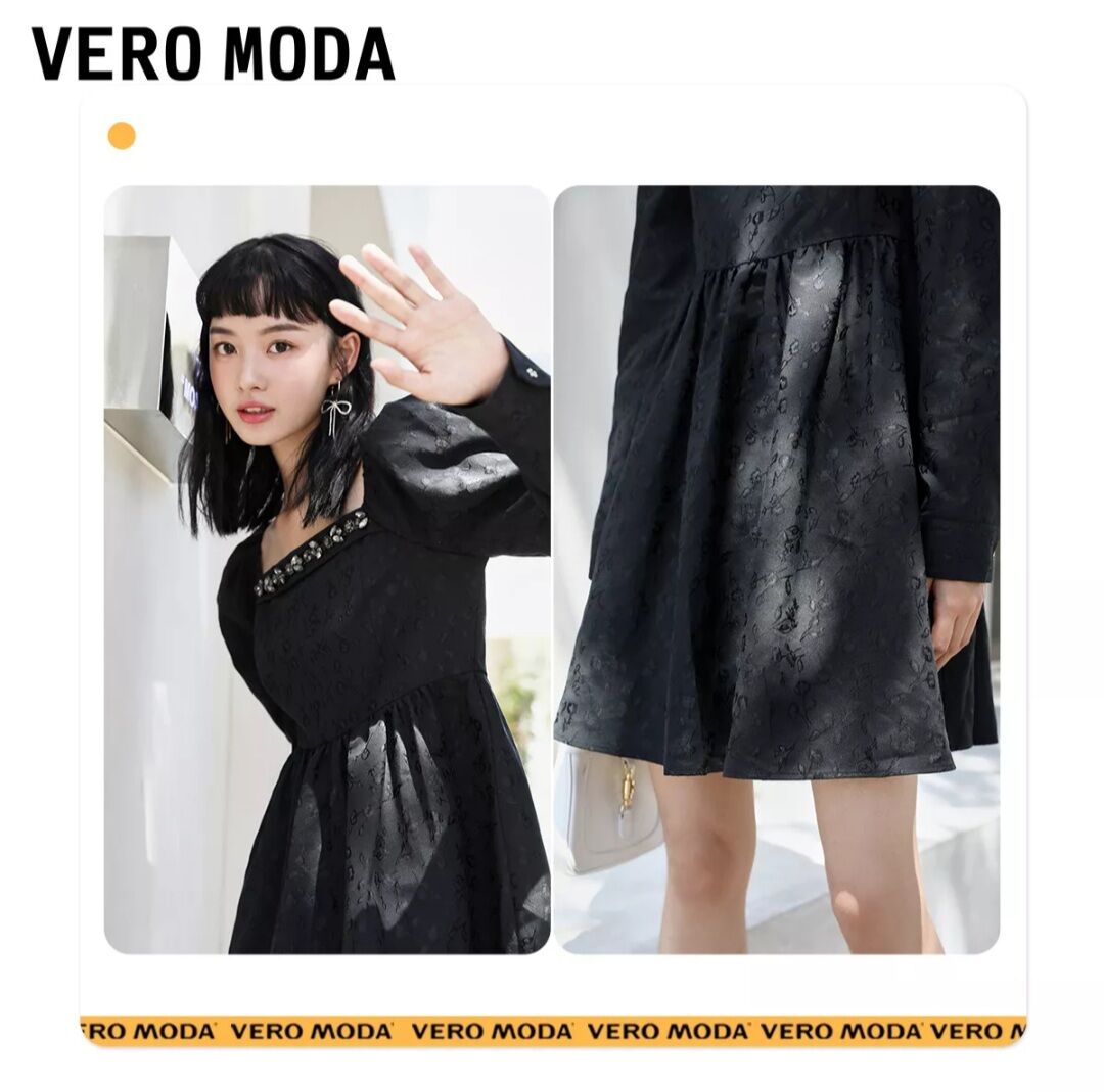[SIZE M] Vero Moda Đầm gấm tay phồng cổ vuông đính đá
