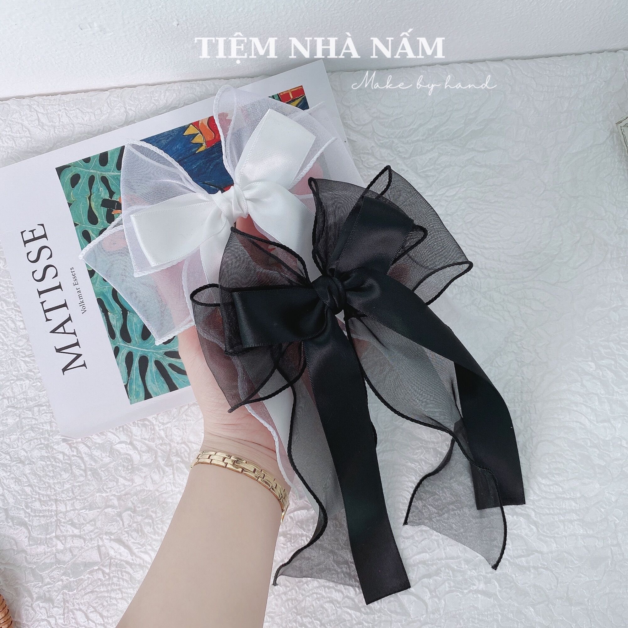 🎀 kẹp tóc nơ voan viền bèo tiểu thư xinh xắn -