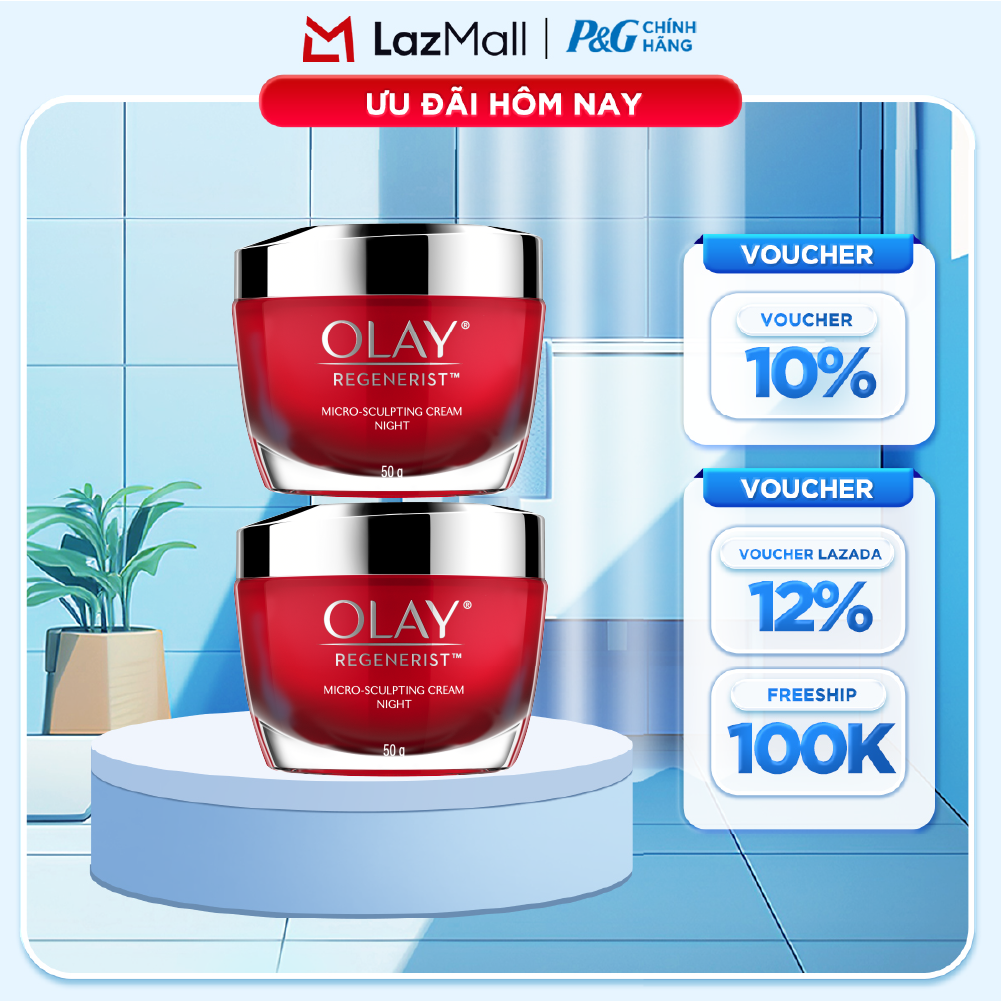 Combo 2 Kem Dưỡng Ban Đêm OLAY REGENERIST Căng Mướt, Sáng Khỏe  Phục Hồi Dấu Hiệu Lão Hóa Hũ 50G