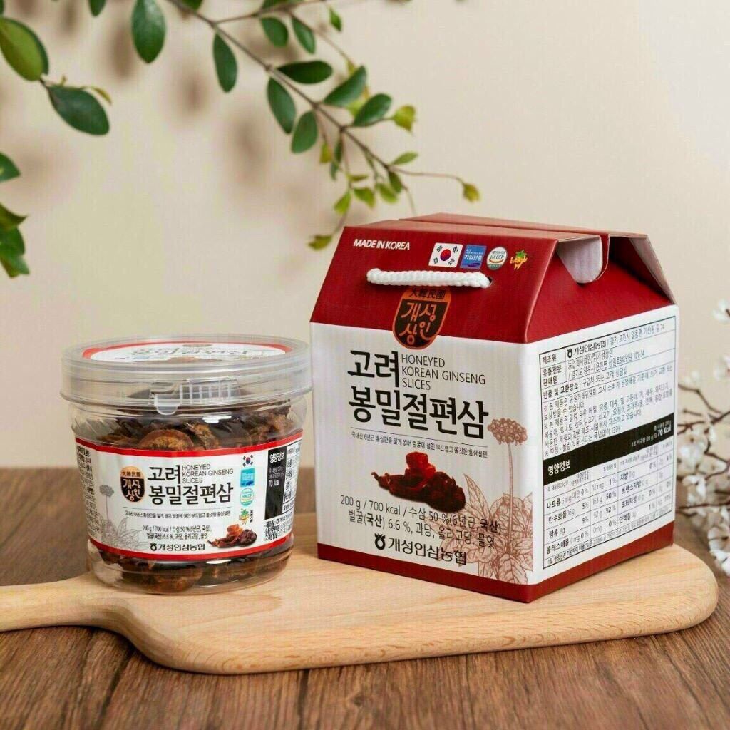 Hồng sâm thái lát tẩm mật ong hang quốc hộp 200gr