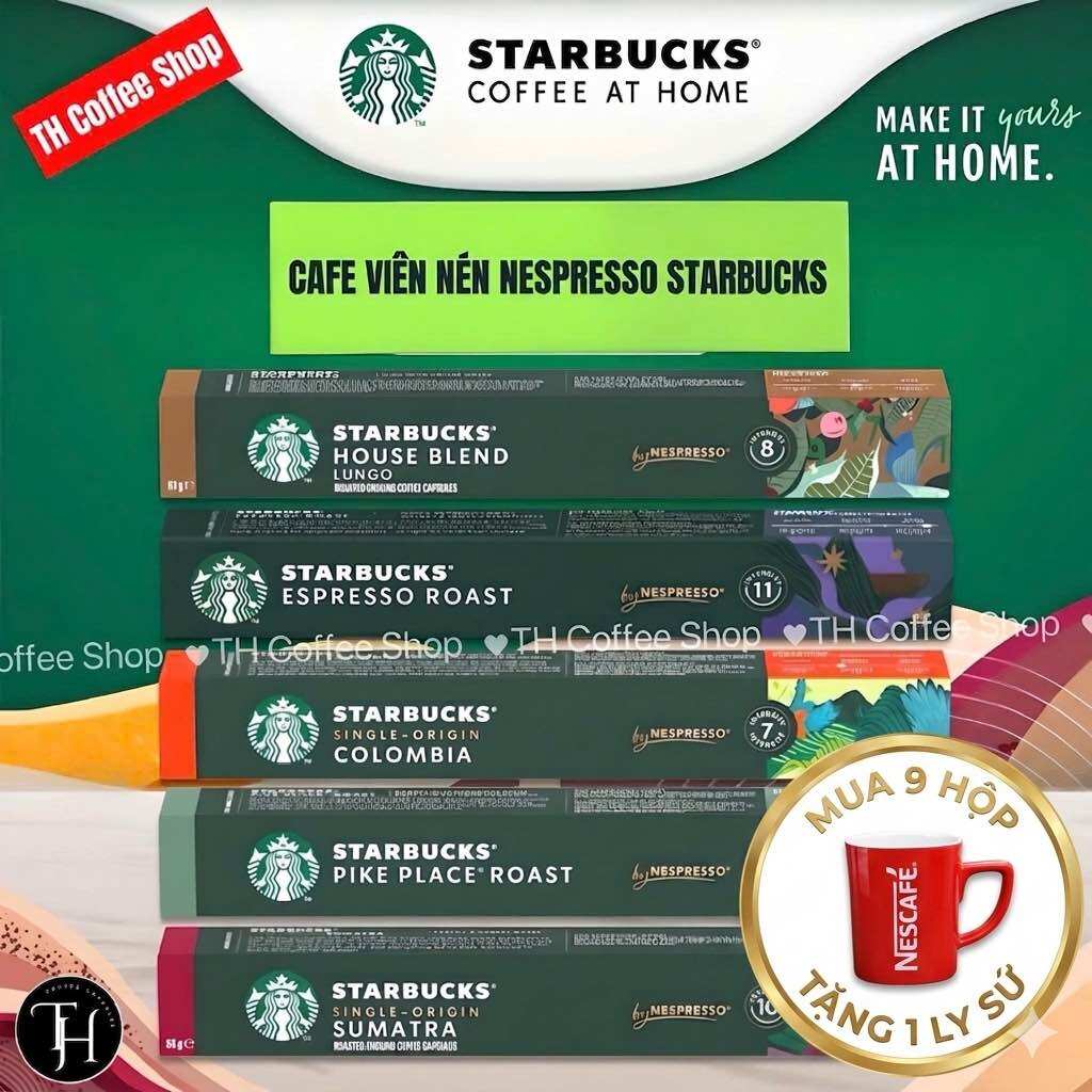 Cà phê viên nén Nespresso Starbucks dùng cho máy Nespresso (hộp 10 viên nén) - Đủ 10 hương vị khác nhau