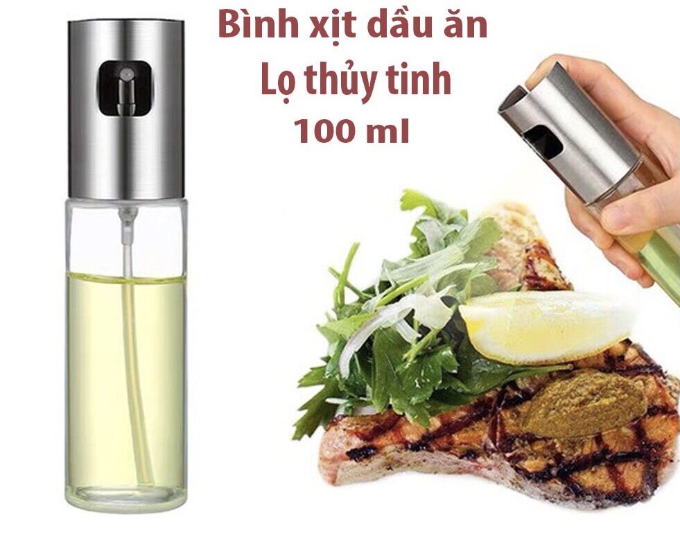Bình xịt dầu ăn, phun sương cao cấp nắp inox thân thuỷ tinh