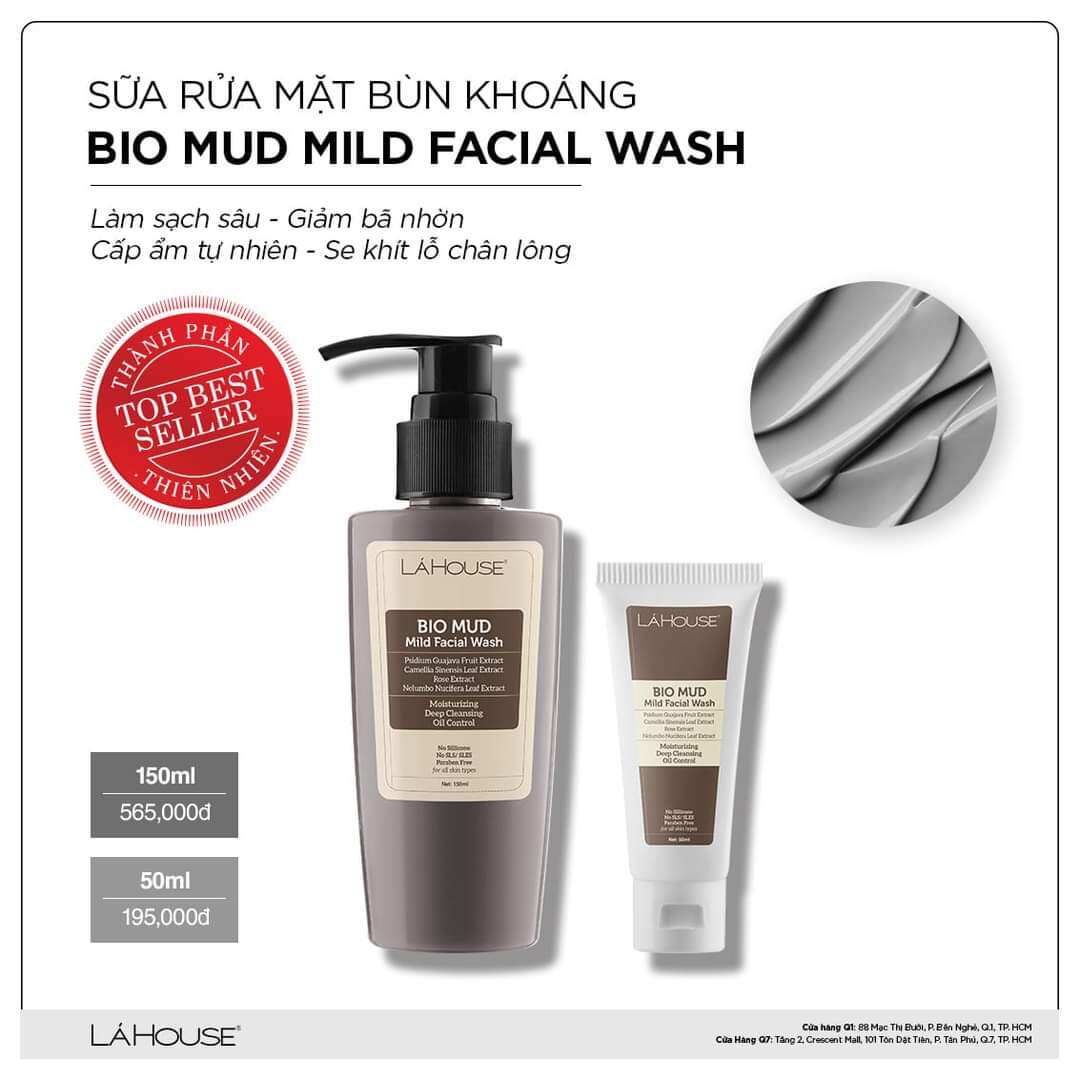 Sữa rửa mặt bùn khoáng bio mud facial wash láhouse