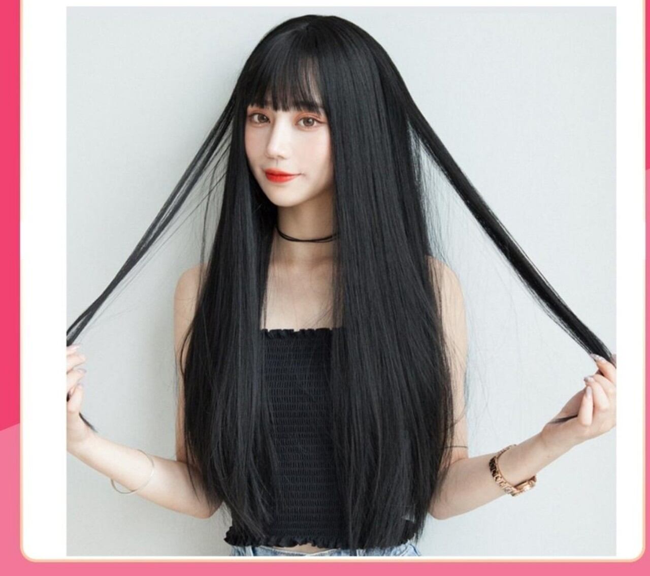 Tóc giả siêu da đầu cao cấp kiểu thẳng dài mái thưa S082