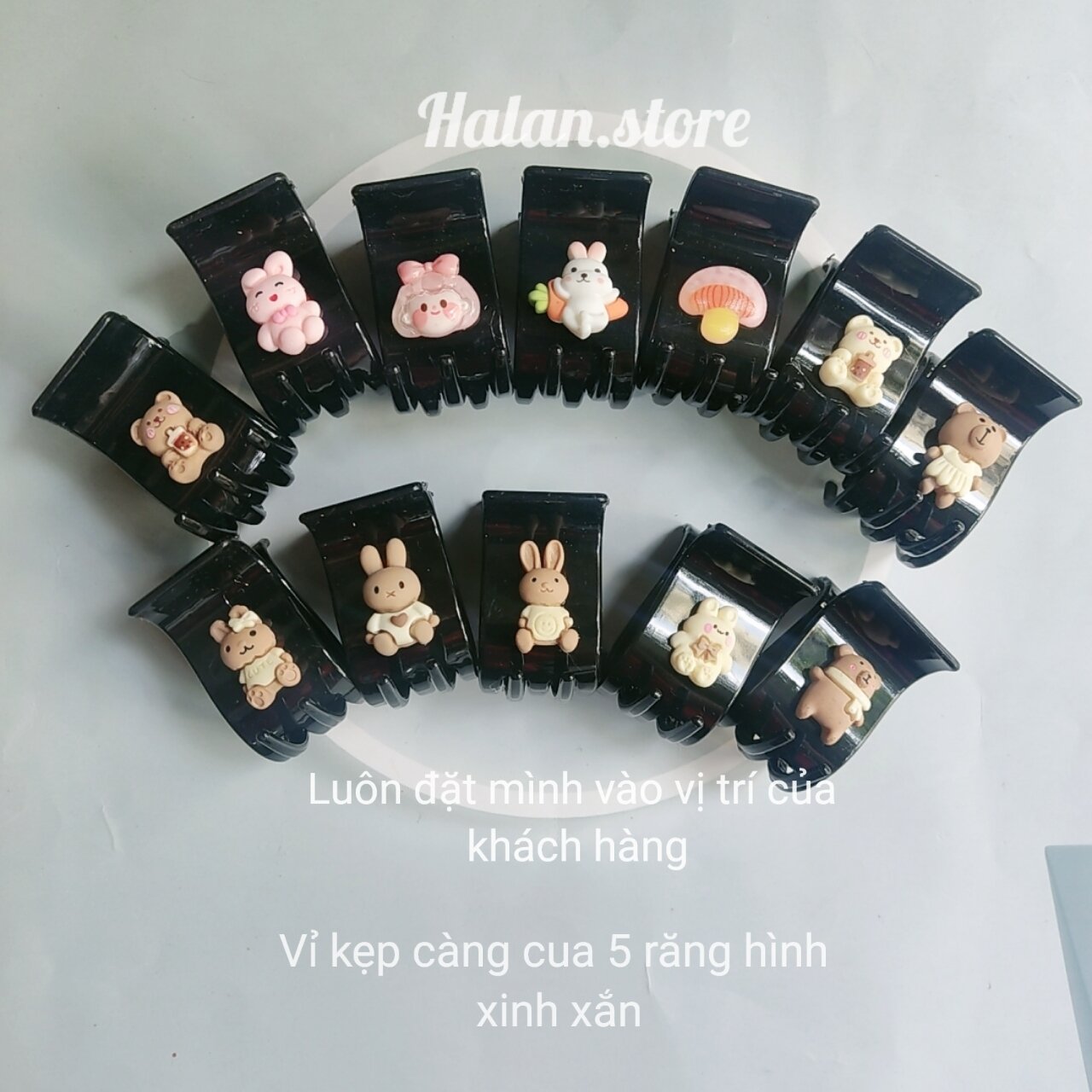 Kẹp càng cua 5 răng,3 răng sét 12 cái gắn hình dễ thương