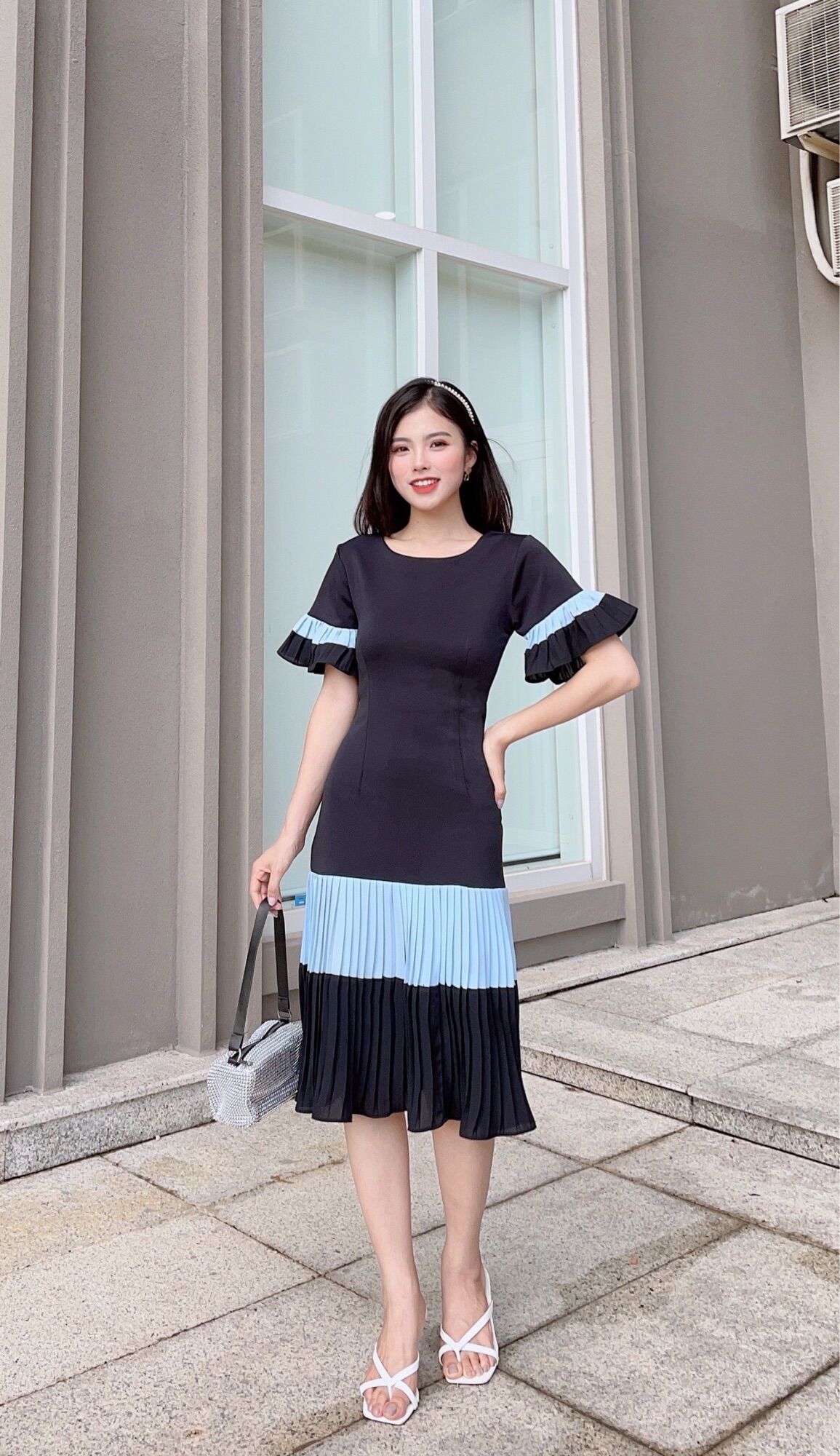 Đầm dập ly đuôi cá tay xoè công sở Tyfashion DCS1265 phù hợp đi làm đi học đi chơi đi tiệc