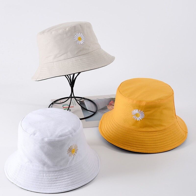 Nón bucket hoa cúc 2 mặt hot trend vành rộng 5.5Cm nam nữ đội được 3 màu