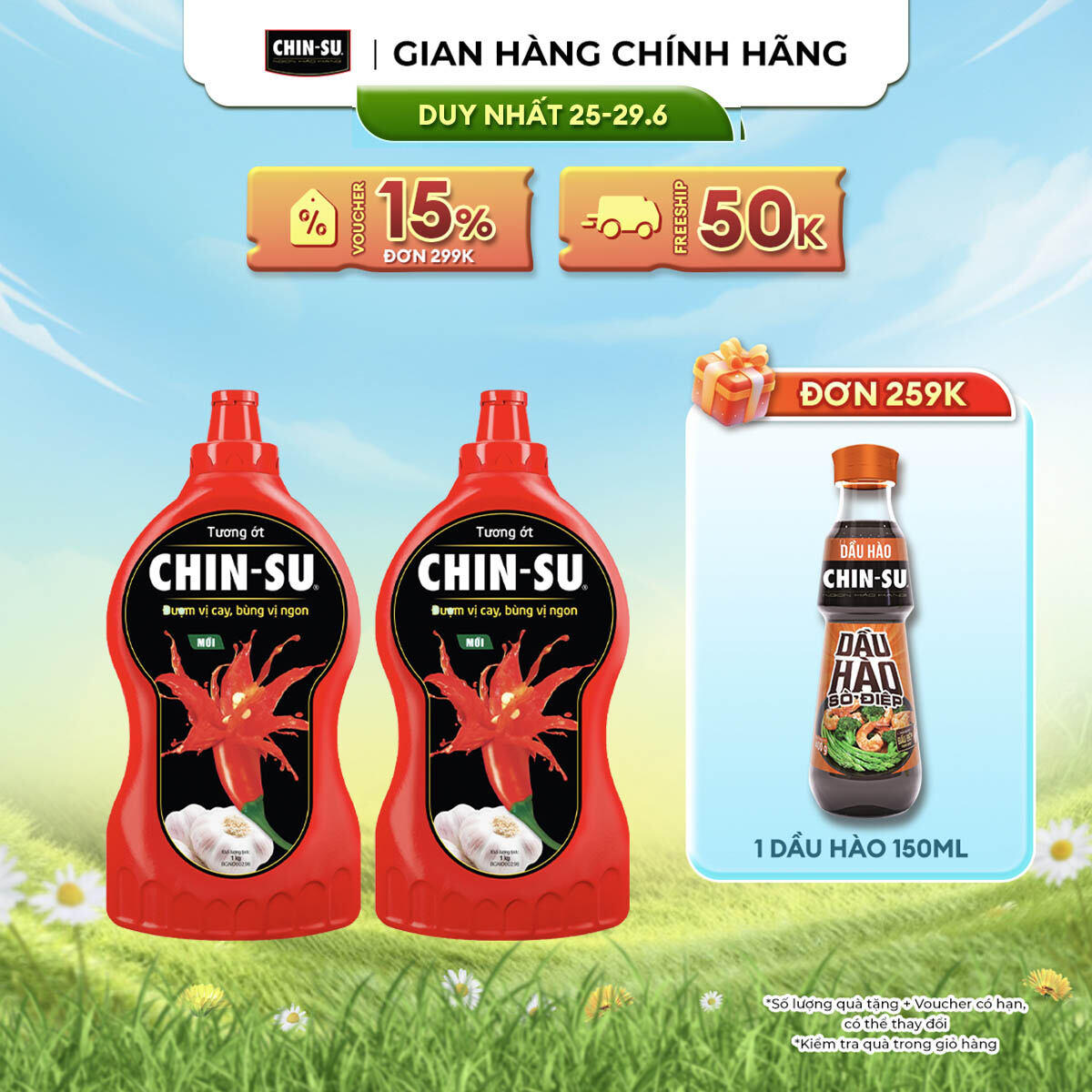 [DUY NHẤT 25-29.06 VOUCHER 18% ĐƠN 249K] Combo 2 Tương Ớt CHIN-SU 1KG (Bao bì có thể thay đổi theo đợt nhập hàng)