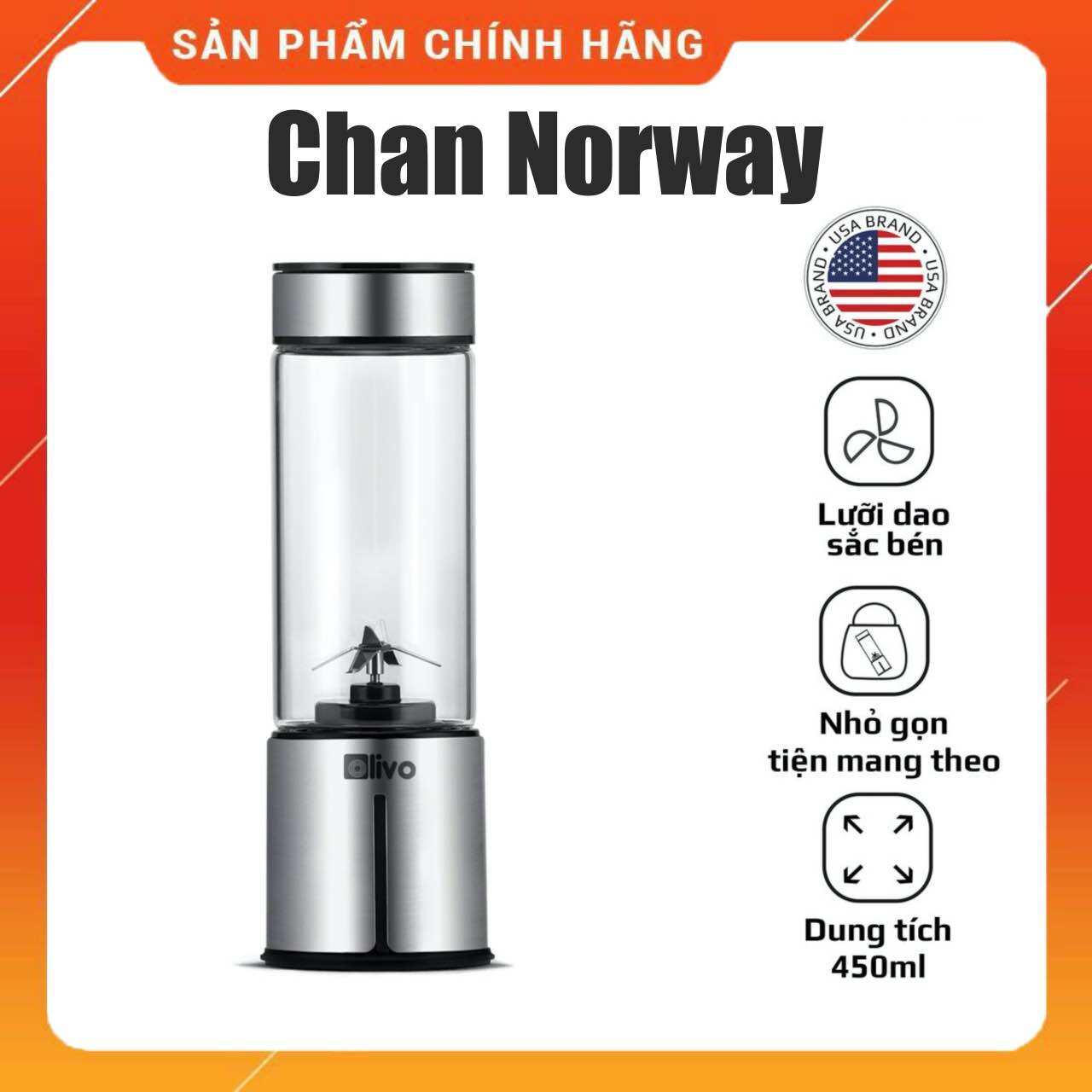[CHÍNH HÃNG] Máy Xay Sinh Tố Cầm Tay OLIVO PB01 - Xay Được Đá Viên, Sạc Pin Sử Dụng - Dung Tích 450ML - Thương Hiệu Mỹ