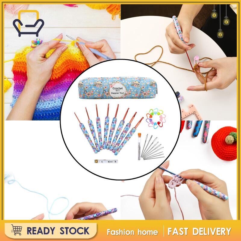 Bộ 8 cây kim móc, phụ kiện và túi