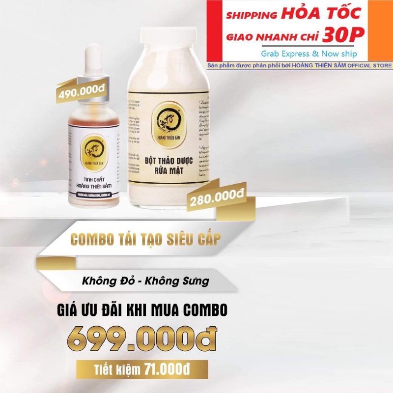 [FREESHIP] Combo Hoàng Thiên Sâm Phiên Bản VIP (Tinh Chất Tái Tạo Hoàng Thiên Sâm Vip & Bột Thảo Dược Rửa Mặt)