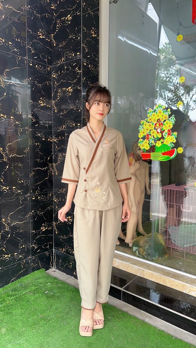 Đồ Lam Đi Chùa - Mẫu Kate Tim Viền