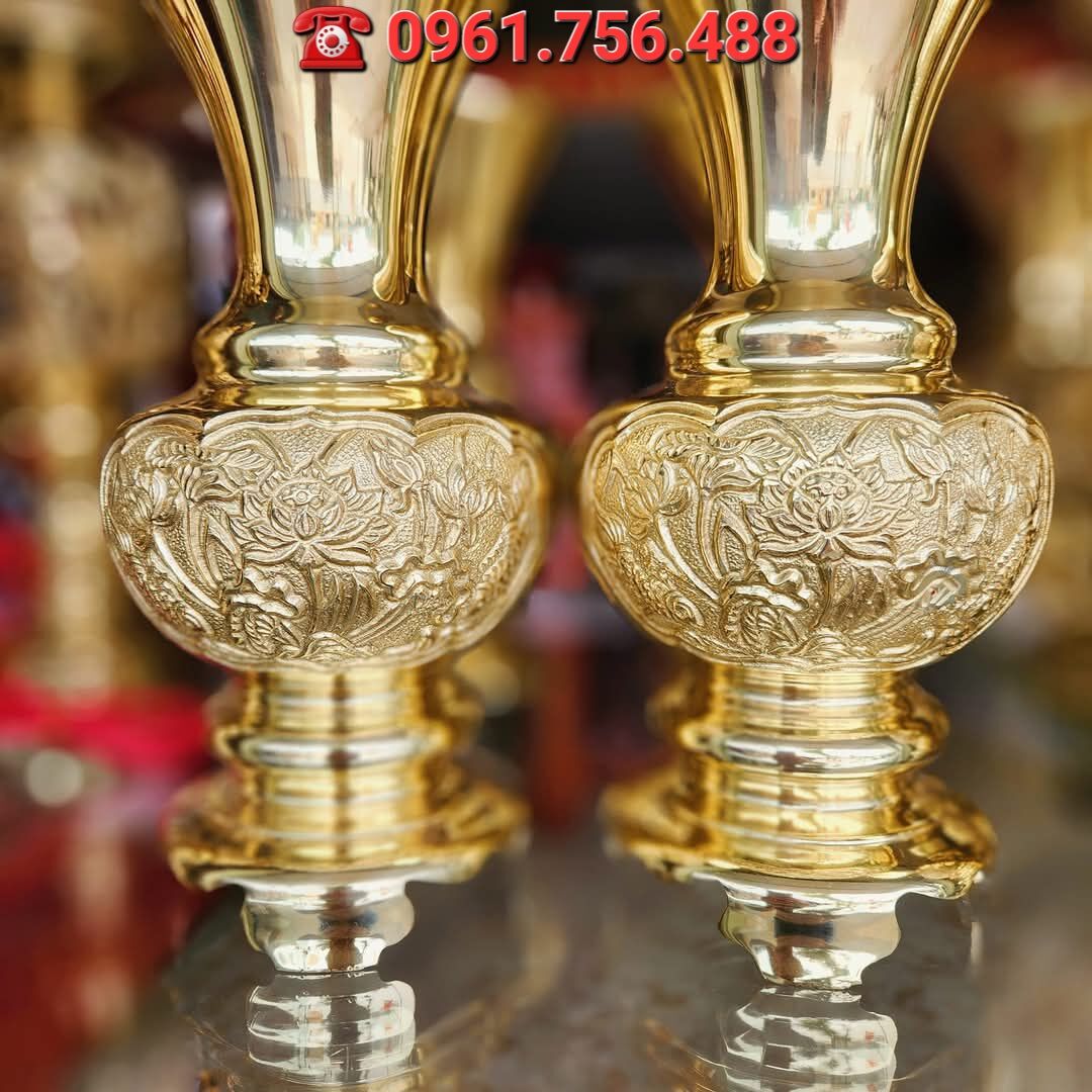 Đôi lọ hoa/ bình bông đồng vàng 30cm