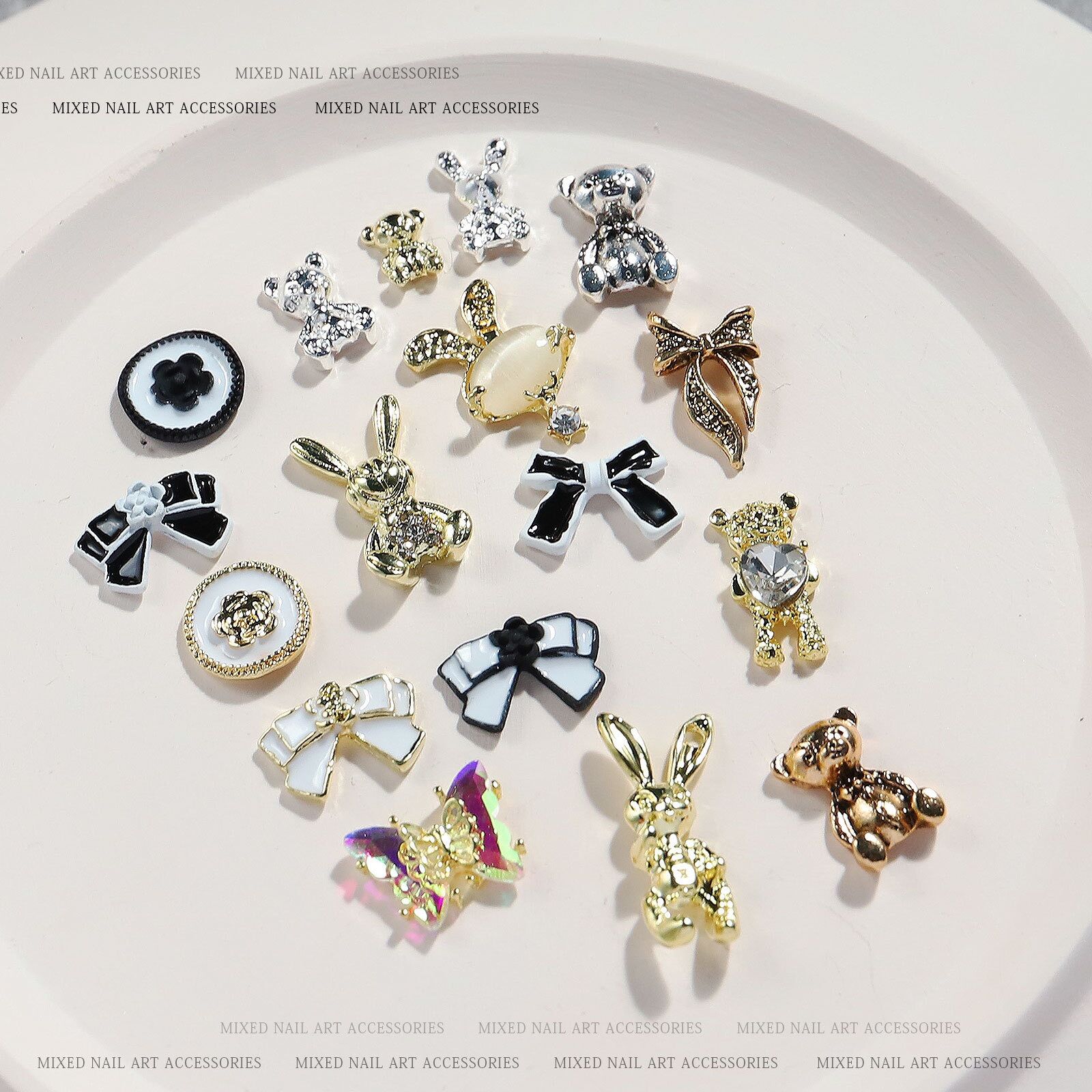 Charm gấu nơ kim loại gắn móng nail
