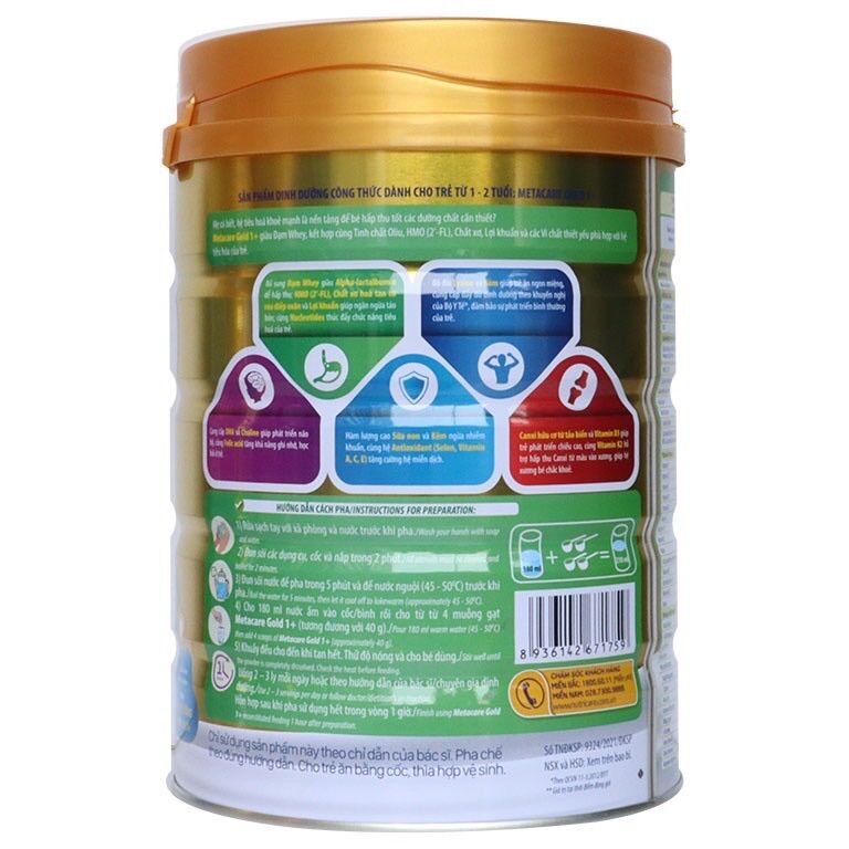 [MẪU MỚI] Sữa bột Metacare Gold số 1+, 2+ Lon 900g Date 2023