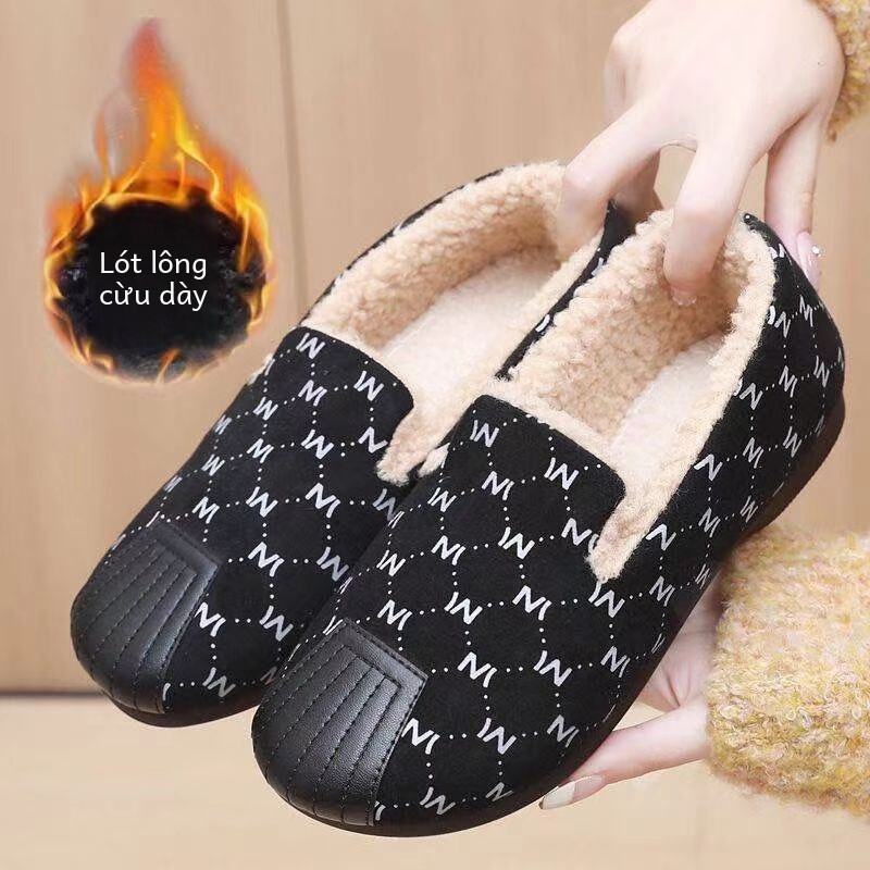 Giày Đế Mềm Lót Lông Cừu Thời Trang Mùa Thu Đông Cho Nữ Giày Bệt Thoải Mái Thường Ngày Giày Đế Bằng Đế Cao Su