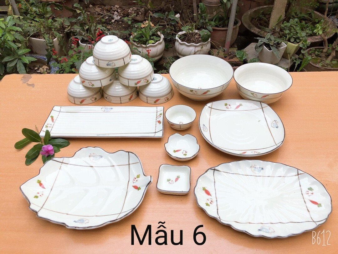 Bộ bát đĩa vẽ củ quả,hàng gốm sứ Bát Tràng.