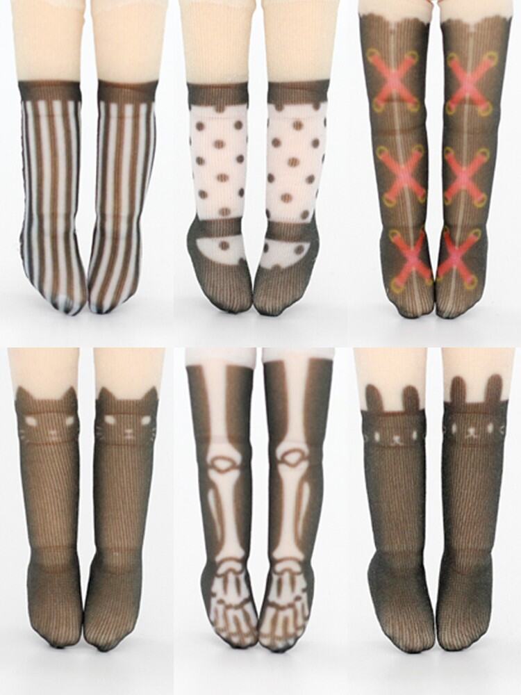 Tất Đùi To Mặc Trong In Hoa Molly Thỏ Mèo Ob11 Mô Hình Người Vải Trung GSC Búp Bê BJD Vải Nhỏ Ống Dài Blythe