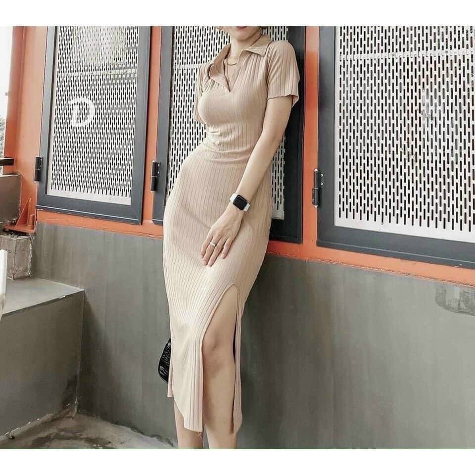 Đầm body dáng dài xẻ tà đầm đi tiệc đi chơi siêu đẹp kèm hình thật mẫu mặc và hình sàn