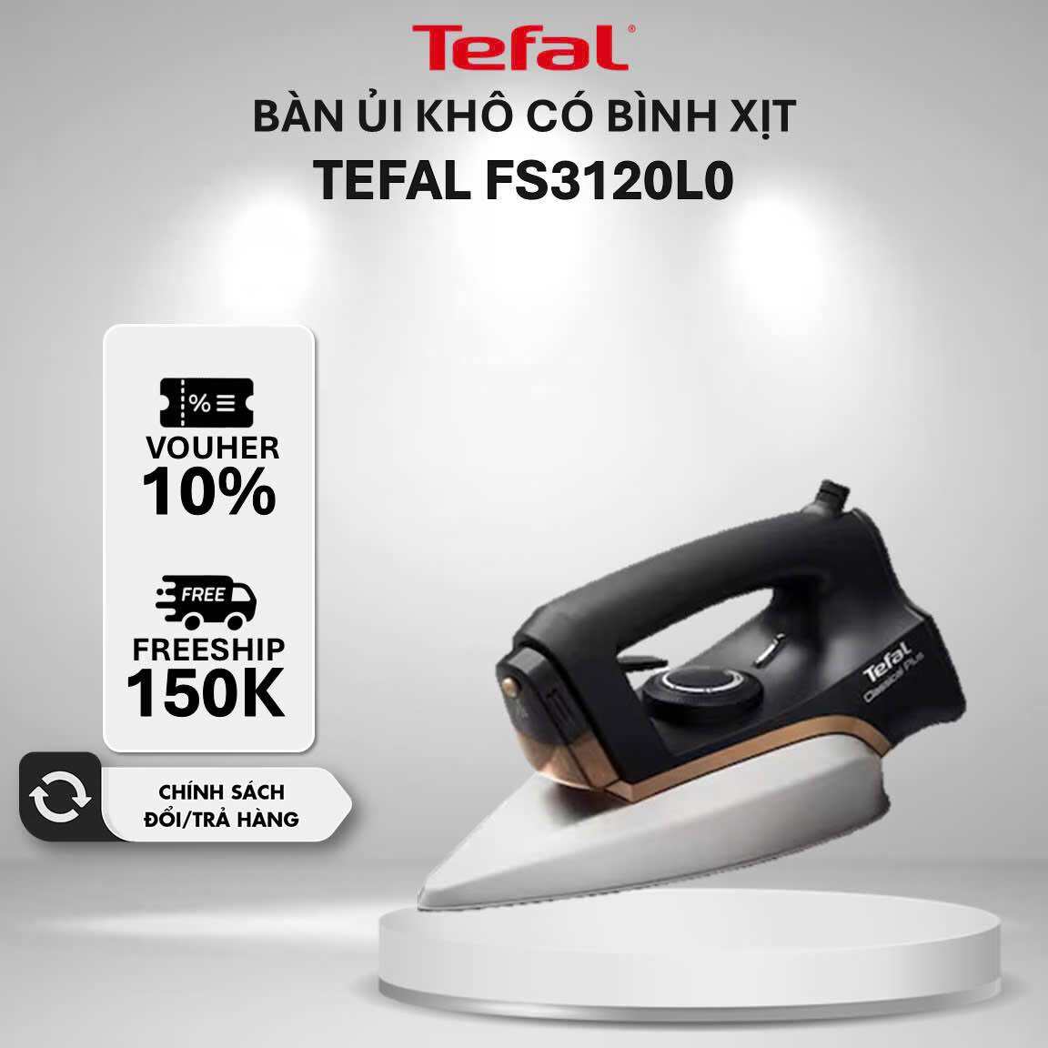 Bàn ủi khô tích hợp bình xịt nước Tefal FS3120L0 - Công Suất 1200W - Hàng Chính hãng