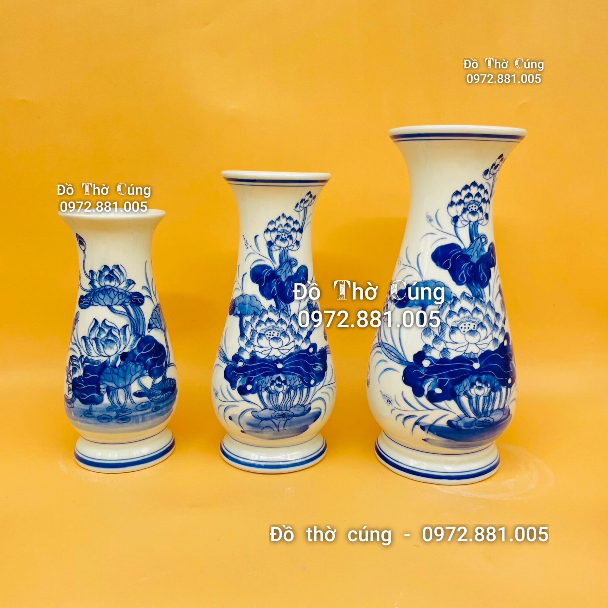 Lọ hoa thờ vẽ hoa sen men lam