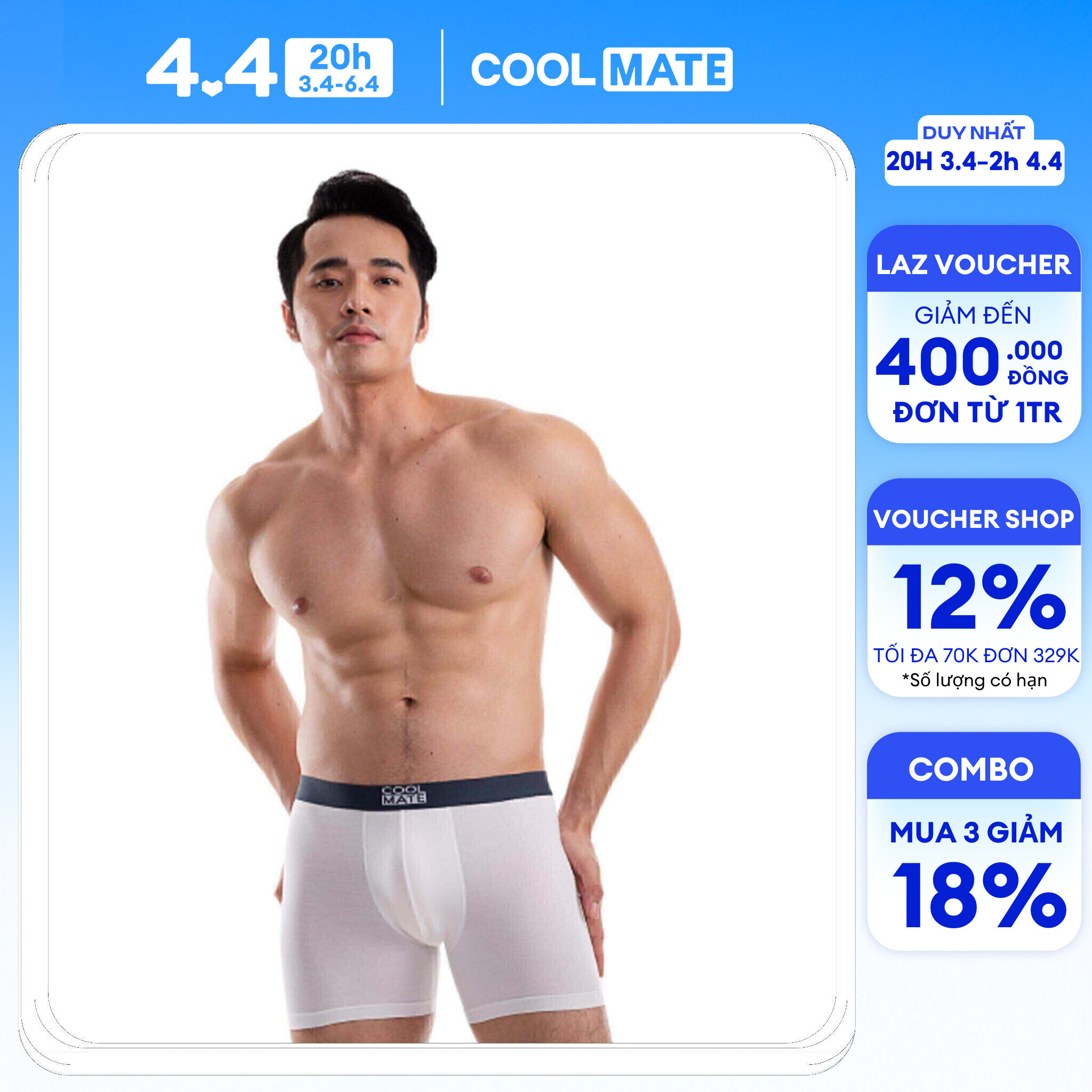 [MUA 3 GIẢM 12%]COOLMATE - Quần lót nam dáng Brief Boxer Bamboo kháng khuẩn